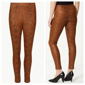 Marks & Spencer Faux Suede Leather Snakeskin Brown Skinny Leg Mid Rise Pants